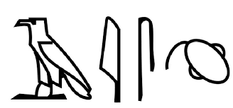 The word ‘brain’ written in hieratic script, drawn from the Edwin Smith surgical papyrus.